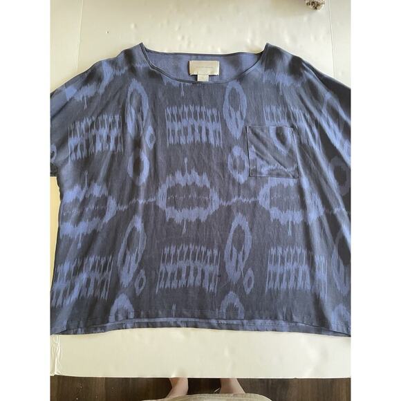 Brochu Walker blue okay boxy short sleeve blouse top size L relaxed - Picture 3 of 8